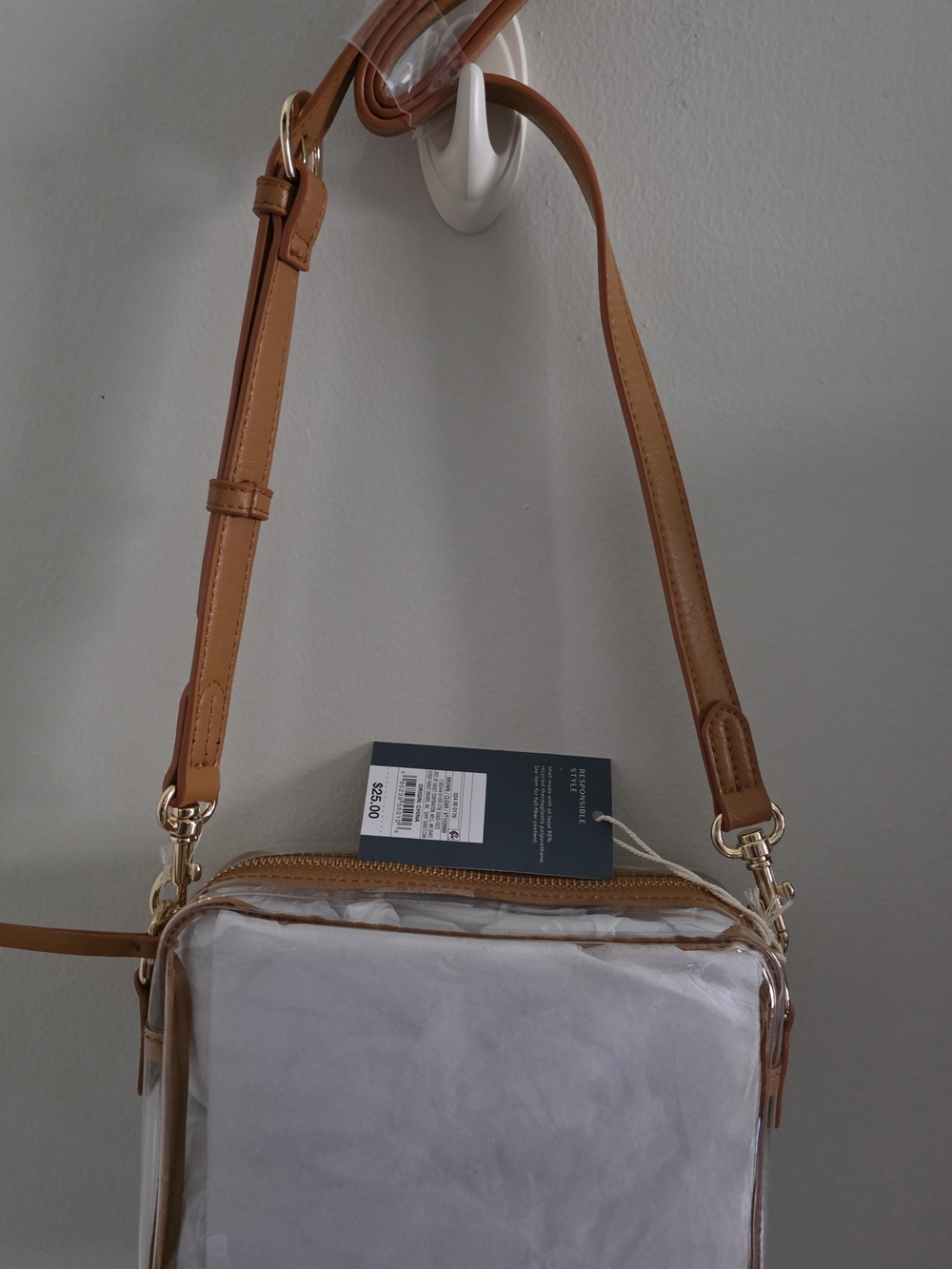 Universal Thread Clear Crossbody with Tan Trim and Gold Hardware